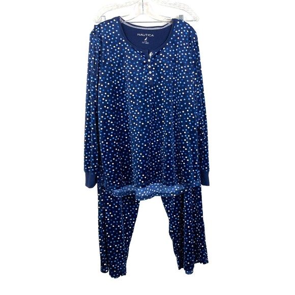 Nautica Women's Pajama Set Size XL Blue Polka Dot Henley Top Soft Comfy - Picture 1 of 10